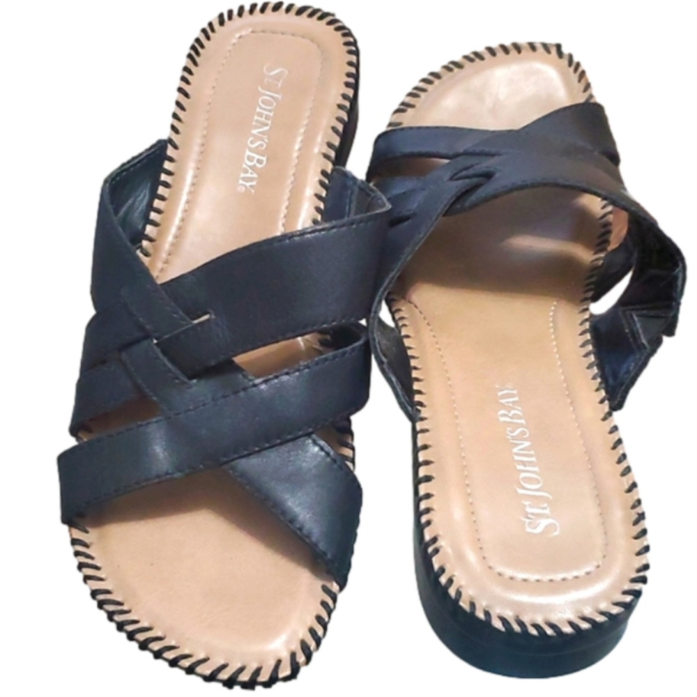 ST John's Bay Sandals Leather upper black size 7